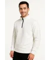 Erkek Dik Yaka Yarım Fermuarlı 3 İplik Pamuklu Sweatshirt - Beyaz
