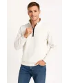Erkek Dik Yaka Yarım Fermuarlı 3 İplik Pamuklu Sweatshirt - Beyaz