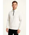 Erkek Dik Yaka Yarım Fermuarlı 3 İplik Pamuklu Sweatshirt - Beyaz