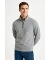 Erkek Dik Yaka Yarım Fermuarlı 3 İplik Pamuklu Sweatshirt - Gri