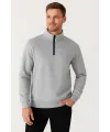 Erkek Dik Yaka Yarım Fermuarlı 3 İplik Pamuklu Sweatshirt - Gri