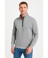 Erkek Dik Yaka Yarım Fermuarlı 3 İplik Pamuklu Sweatshirt - Gri