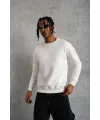 Erkek Düz Bisiklet Yaka 3 iplik pamuklu Sweatshirt - Beyaz