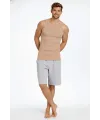 Erkek Fitilli Atlet Sıfır Yaka Slim Fit Arka Baskılı Spor Atlet - Bej