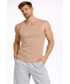 Erkek Fitilli Atlet Sıfır Yaka Slim Fit Arka Baskılı Spor Atlet - Bej