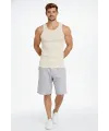 Erkek Fitilli Atlet Sıfır Yaka Slim Fit Arka Baskılı Spor Atlet - Krem