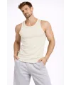 Erkek Fitilli Atlet Sıfır Yaka Slim Fit Arka Baskılı Spor Atlet - Krem