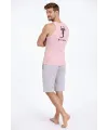 Erkek Fitilli Atlet Sıfır Yaka Slim Fit Arka Baskılı Spor Atlet - Pembe