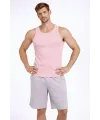 Erkek Fitilli Atlet Sıfır Yaka Slim Fit Arka Baskılı Spor Atlet - Pembe