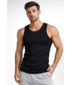 Erkek Fitilli Atlet Sıfır Yaka Slim Fit Arka Baskılı Spor Atlet - Siyah
