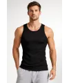 Erkek Fitilli Atlet Sıfır Yaka Slim Fit Arka Baskılı Spor Atlet - Siyah