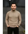 Erkek Fitilli Kazak Tam Boğazlı Balıkçı Yaka Triko 2li Set Bej-Siyah