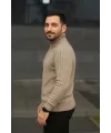 Erkek Fitilli Kazak Tam Boğazlı Balıkçı Yaka Triko 2li Set Bej-Siyah