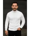 Erkek Fitilli Kazak Tam Boğazlı Balıkçı Yaka Triko 2li Set Beyaz-Siyah