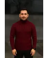 Erkek Fitilli Kazak Tam Boğazlı Balıkçı Yaka Triko 2li Set Bordo-Siyah