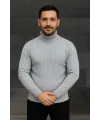Erkek Fitilli Kazak Tam Boğazlı Balıkçı Yaka Triko 2li Set Gri-Siyah