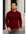 Erkek Fitilli Triko Bisiklet Yaka Kalın Kazak 3lü Set Beyaz-Bordo-Siyah