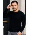 Erkek Fitilli Triko Kazak 2’li Set Siyah Beyaz Kalın Dokuma Pamuklu Regular Fit Bisiklet