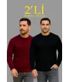 Erkek Fitilli Triko Kazak 2’li Set Siyah Bordo Kalın Dokuma Pamuklu Regular Fit Bisiklet