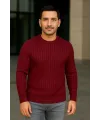 Erkek Fitilli Triko Kazak 2’li Set Siyah Bordo Kalın Dokuma Pamuklu Regular Fit Bisiklet