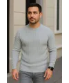Erkek Fitilli Triko Kazak 2’li Set Siyah Gri Kalın Dokuma Pamuklu Regular Fit Bisiklet