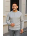 Erkek Fitilli Triko Kazak 2’li Set Siyah Gri Kalın Dokuma Pamuklu Regular Fit Bisiklet