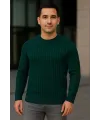 Erkek Fitilli Triko Kazak 2’li Set Siyah Haki Kalın Dokuma Pamuklu Regular Fit Bisiklet