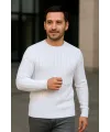 Erkek Fitilli Triko Kazak 3’lü Set Bej Beyaz Siyah | Kalın Dokuma Pamuklu Regular Fit