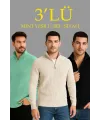Erkek Fitilli Triko Kazak 3’lü Set Mint Yeşili Siyah Bej Kalın Dokuma Pamuklu Regular Fit