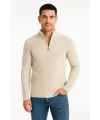 Erkek Fitilli Triko Kazak 3’lü Set Mint Yeşili Siyah Bej Kalın Dokuma Pamuklu Regular Fit