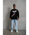 Erkek Güvercin Baskılı 3 iplik Bisiklet Yaka ipamuklu Sweatshirt - Siyah
