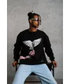 Erkek Güvercin Baskılı 3 iplik Bisiklet Yaka ipamuklu Sweatshirt - Siyah