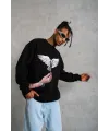 Erkek Güvercin Baskılı 3 iplik Bisiklet Yaka ipamuklu Sweatshirt - Siyah