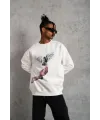 Erkek Güvercin Baskılı 3 iplik pamuklu Bisiklet Yaka Sweatshirt - Beyaz