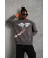 Erkek Güvercin Baskılı 3 iplik pamuklu Bisiklet Yaka Sweatshirt - Gri