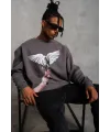 Erkek Güvercin Baskılı 3 iplik pamuklu Bisiklet Yaka Sweatshirt - Gri