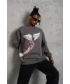 Erkek Güvercin Baskılı 3 iplik pamuklu Bisiklet Yaka Sweatshirt - Gri