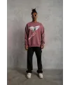 Erkek Güvercin Baskılı Bisiklet Yaka Sweatshirt 3 iplik pamuklu - Gül Kurusu