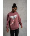 Erkek Güvercin Baskılı Bisiklet Yaka Sweatshirt 3 iplik pamuklu - Gül Kurusu