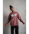 Erkek Güvercin Baskılı Bisiklet Yaka Sweatshirt 3 iplik pamuklu - Gül Kurusu