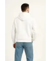 Erkek Kapüşonlu 3 İplik Şardonlu Önü Baskılı Fermuarlı Oversize Sweatshirt - Beyaz