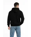 Erkek Kapüşonlu 3 İplik Şardonlu Önü Baskılı Fermuarlı Oversize Sweatshirt - Siyah