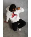 Erkek Kapüşonlu Cepli Boks Eldiven Baskılı 3 İplik Sweatshirt Hoodie - Beyaz