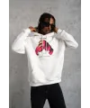 Erkek Kapüşonlu Cepli Boks Eldiven Baskılı 3 İplik Sweatshirt Hoodie - Beyaz