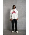 Erkek Kapüşonlu Cepli Boks Eldiven Baskılı 3 İplik Sweatshirt Hoodie - Beyaz