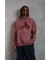 Erkek Kapüşonlu Cepli Box Eldiven Baskılı 3 İplik Sweatshirt Hoodie - Gül Kurusu