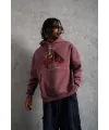 Erkek Kapüşonlu Cepli Box Eldiven Baskılı 3 İplik Sweatshirt Hoodie - Gül Kurusu