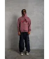 Erkek Kapüşonlu Cepli Box Eldiven Baskılı 3 İplik Sweatshirt Hoodie - Gül Kurusu