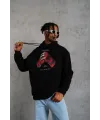 Erkek Kapüşonlu Cepli Box Eldiven Baskılı 3 İplik Sweatshirt Hoodie - Siyah