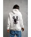 Erkek Kapüşonlu Kanguru Cepli Sweatshirt 3 İplik Pamuklu Baskılı Hoodie - Beyaz